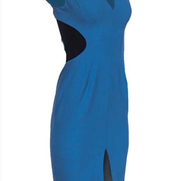 Black Halo - Blue Sleeveless Pencil Dress w/ Shoulder Pads - Picture 3 of 3